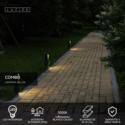 Lucide COMBO - Lámpara baliza - Ø 9 cm - LED - 1x9W 3000K - IP54 - Negro